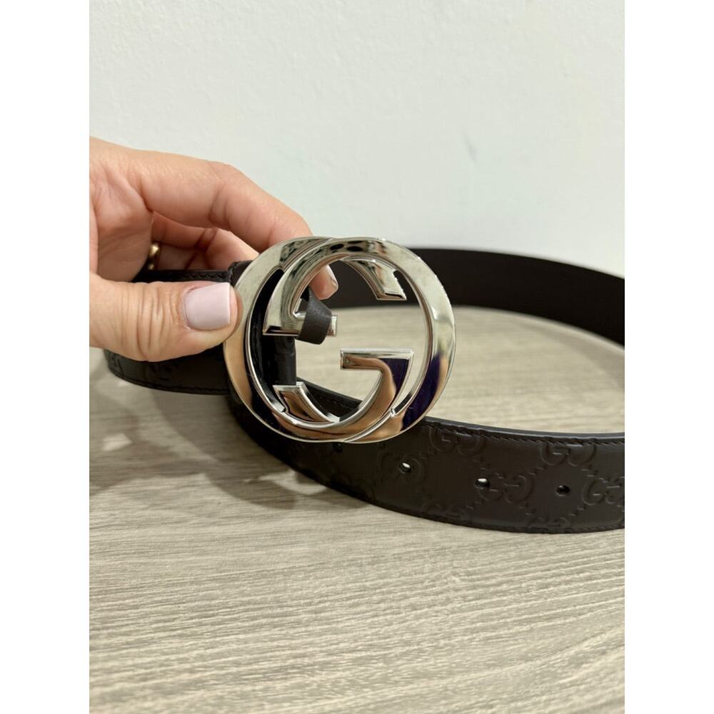 Gucci Interlocking Silver Gg Buckle Embossed Leat… - image 6